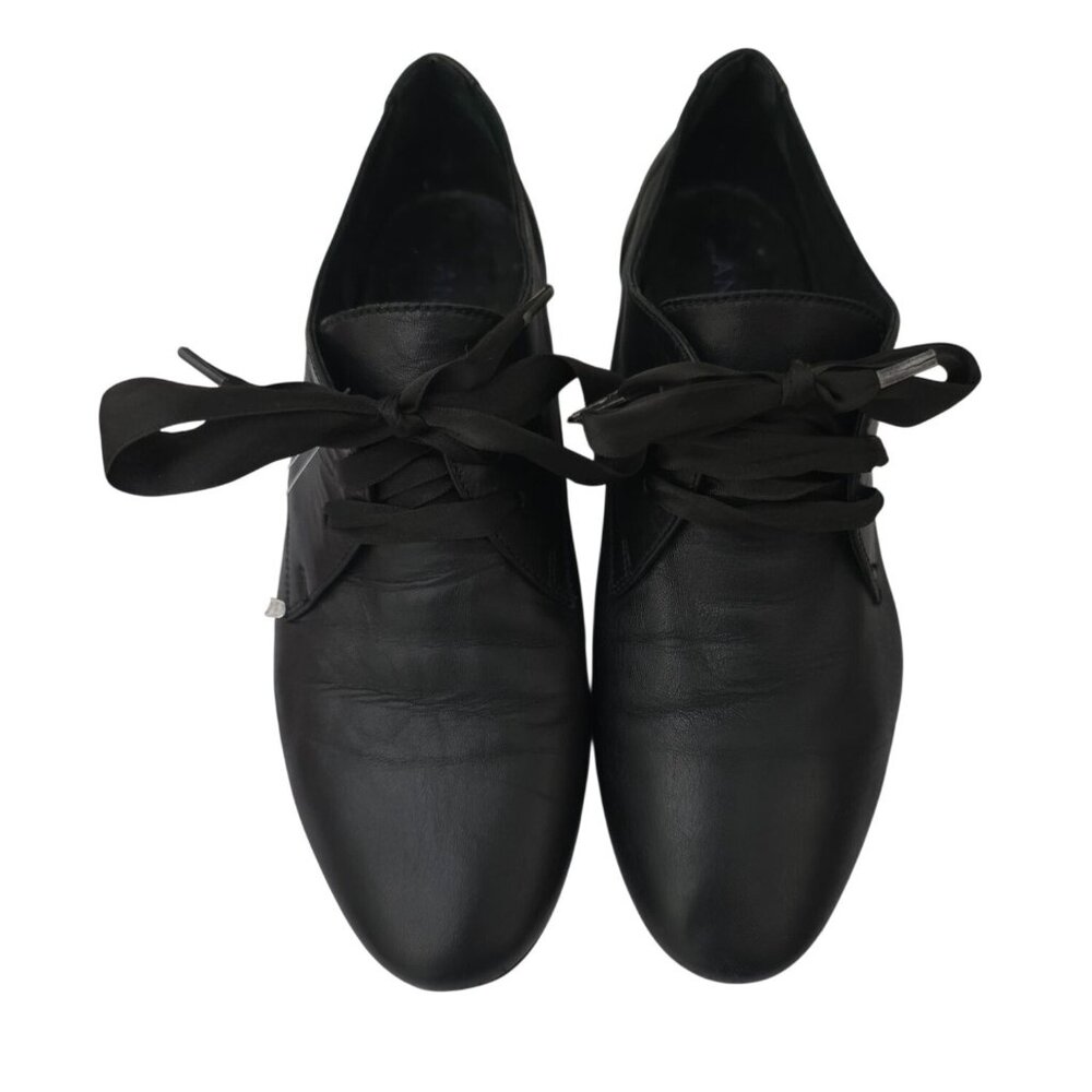 Andre Assous Black Leather Lace-Up Derby Shoes Flats Women's Sz 37/6-6.5 - Picture 2 of 8